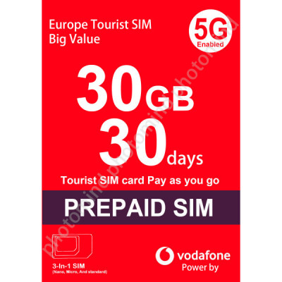 歐洲30 日4G/5G 30GB之後降速無限《購買2張免費順豐》無限上網卡數據卡Sim卡電話咭data